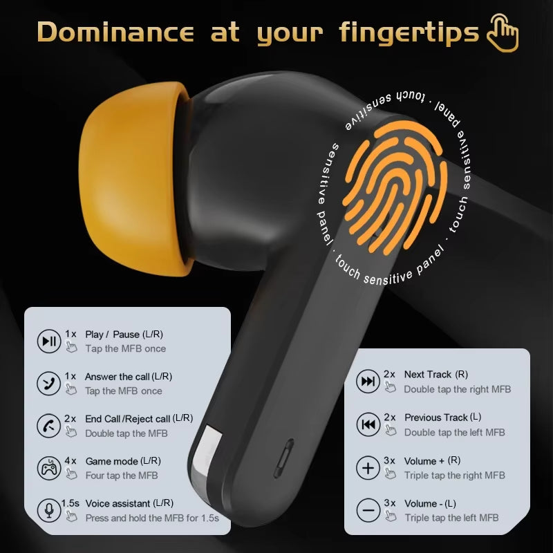 2025 Best Selling V5.4 TWS Earphones ENC+ANC Noise Cancelling Headphone Earbuds Gaming Mode Voice Assistant Low Digital Display